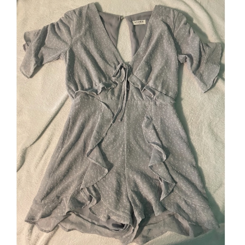 Light blue romper cheetah fabric boutique